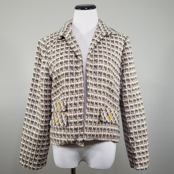 Chicos Boucle Tweed Blazer Lady Jacket Size 1 (8/M) Pockets Classic Career Crop - Picture 1 of 11